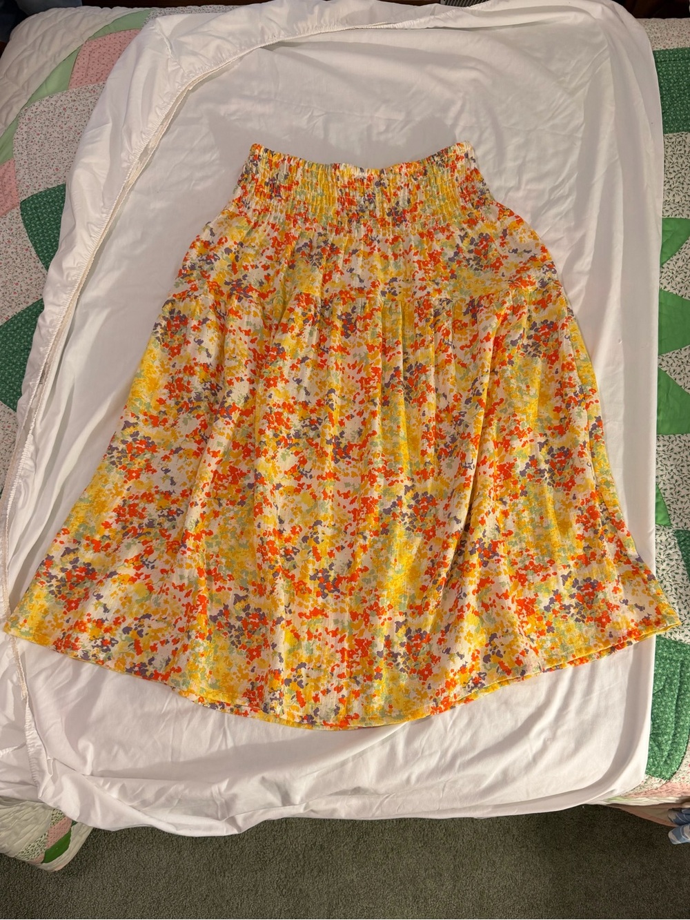 Women’s XL Ophelia Roe Floral Smocked Skirt - Yellow, Orange, Purple